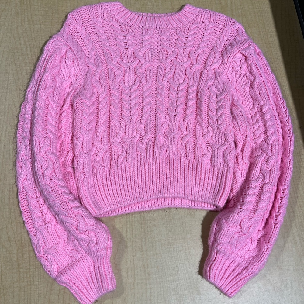 Slate & Willow Vibrant Pink Cable Knit Sweater